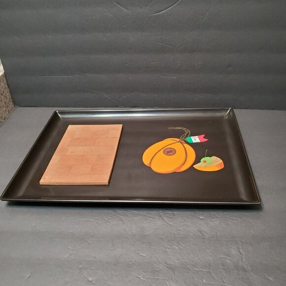 Vintage Mid-Century Couroc Cheese Board / Tray, Black & Wood, Italian Provolone - Picture 2 of 10